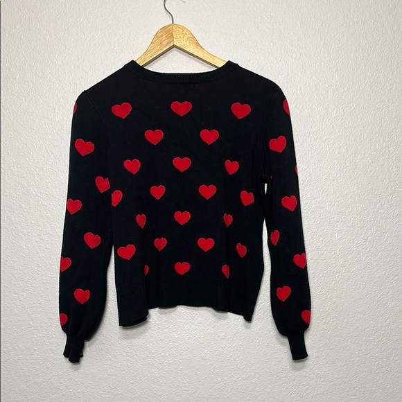 Black Sweater with Red Heart Pattern - Picture 2 of 6